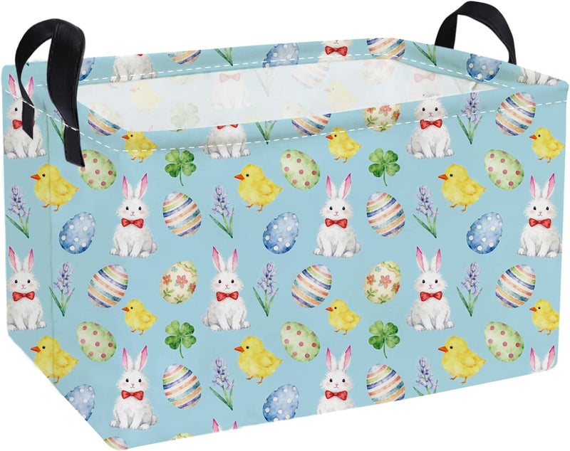 ESSME Rectangular Easter Basket, Kids Storage bin Organizer with Handles for Easter Decor,Shelf Basket,Toy Organizer,Easter Baskets.(Blue Easter) - Image 1